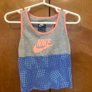 Nike Kids' Gray and Blue Tank Top with Pink Accents